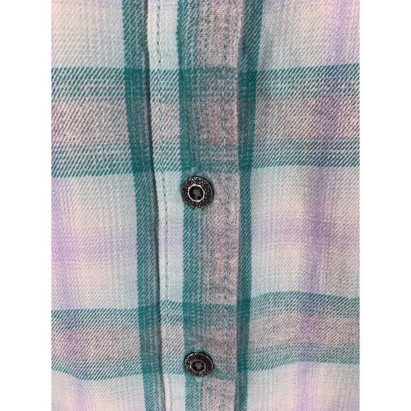 Noble Outfitters Flannel Shirt Green Plaid Long Sleeve Metal Button Up M - Picture 4 of 11